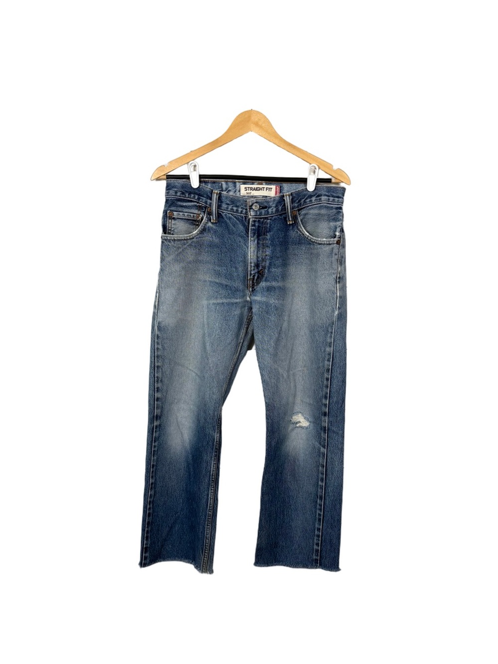 Levis 505 Straight Fit Jeans Mens 30x30 Distressed Raw Hem Medium Wash